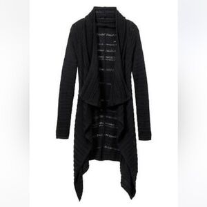 Athleta Wilton Cotton Cashmere Wrap Cardigan Sweater Longline Black Knit